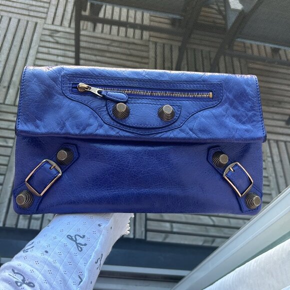 BALENCIAGA Agneau Giant 21 Rose Gold Hardware Envelope Clutch Bleu Lavande - Picture 14 of 14